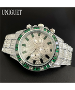 Hot Fashion Green Watches   UNIGUET Luxury Stainless Steel Hip Hop Rainb... - $66.99