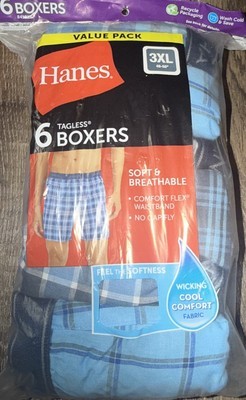 Hanes ~ 6 Pair Men&#39;s Boxers Cotton Blend Multicolor Tagless Plaid ~ 3XL ... - $28.70