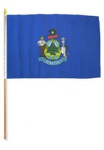 AES 12&quot;x18&quot; Wholesale Lot of 6 State of Maine Stick Flag Wood Staff Premium Vivi - £15.78 GBP