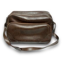 Vintage brown leather briefcase shoulder bag 70s 80s L 17&quot; W  8&quot;  H 10&quot; - £51.25 GBP