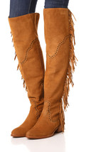 New $578 Womens 8.5 Frye Suede Leather Boots OTK Tall Knee Fringe Ray Camel Tan - £474.81 GBP