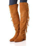 New $578 Womens 8.5 Frye Suede Leather Boots OTK Tall Knee Fringe Ray Ca... - £474.81 GBP