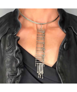 AMAZING OOAK Silver Bib Necklace! Long Silver Pendant Necklace Festival ... - $2,182.48 CAD