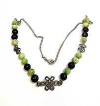 Vintage Chinese Knot Necklace Costume Handmade Metal and Beads B66 Maine - £12.75 GBP