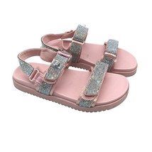 Steve Madden Girls Mona Sandals Rhinestones Hook &amp; Loop Pink 3 - £15.47 GBP