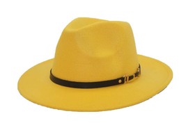 Gold Yellow Fedora Wide Brim Panama Cowboy Hat UNISEX - £32.87 GBP