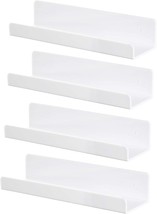 4 Pcs White Acrylic Floating Shelves Display Ledge,Wall Mounted Nursery Kids - £30.29 GBP