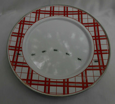 2 Golden Rabbit Enamelware Plaid ants dinner plates 10 1/2&quot; red white - £38.30 GBP