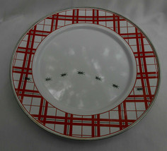 2 Golden Rabbit Enamelware Plaid ants dinner plates 10 1/2&quot; red white - £38.29 GBP