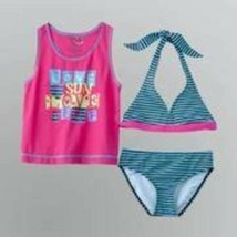 Girls Swimsuit Joe Boxer 3 Pc Pink Blue Rashguard Bikini Swim Bathing Suit- 6/6X - £9.49 GBP