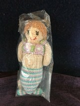 Pebble Fair Trade Crocheted Mermaid Girl w Aqua Purple &amp; White Striped Tail Stuf - £11.96 GBP