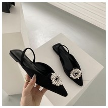 New Brand Woman Sandals Crystal Slingback Flat Pointed Toe Mule Slip On Slide Rh - £39.78 GBP