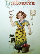 Halloween Postcard Nash Women Black Cat Dress H-14 Embossed Unused   - $42.75