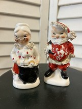 Vtg Napco Spaghetti Christmas Salt Pepper Shakers Santa &amp; Mrs chippy paint MCM - £11.40 GBP