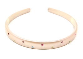 Beige Headband Colored Rhinestones Plastic Bridal Teeth Keeps in Place P... - $9.89