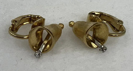 Vintage Jingle Bell With Crystal Gold Tone Earrings Clip-on Jingle All The Way - £13.58 GBP