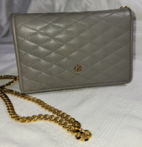 Vintage Crown LEWIS Quilted Gray Leather Purse Sling Shoulder Handbag - £25.56 GBP
