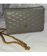 Vintage Crown LEWIS Quilted Gray Leather Purse Sling Shoulder Handbag - £25.63 GBP