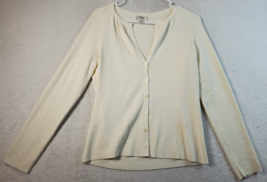 LOFT Cardigan Sweater Womens Medium White Knit Rayon Long Sleeve Button Front - £10.50 GBP
