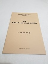 Un Ballo In Maschera Metropolitan Opera Libretto 1957 Giuseppe Verdi Schirmer - £11.77 GBP