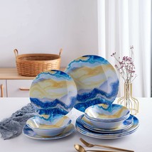 Melamine Dinnerware Set For 4 Modern Dishes Plates Bowls Salad Multicolo... - £48.91 GBP