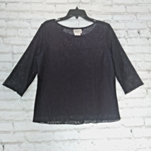 Kathie Lee Collection Womens Blouse Large Black Lace 3/4 Sleeve 90&#39;s Y2K Lined - £15.91 GBP