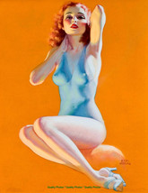 Woman in Blue Bathing Suit and Shoes 8.5x11&quot; Photo Print Earl Moran Pinup Art - £6.27 GBP