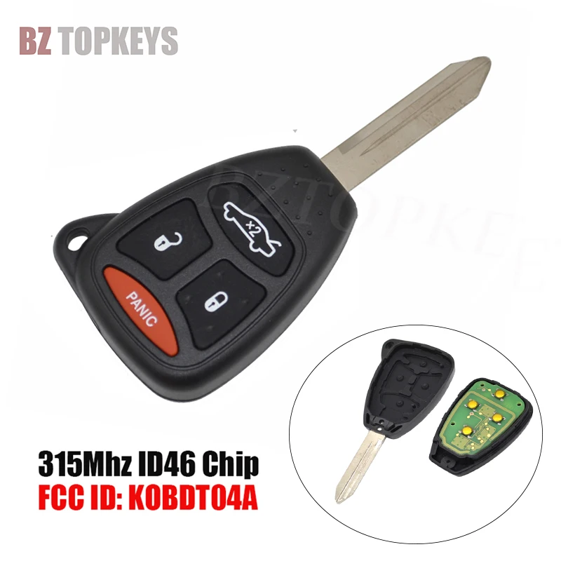 BZTOPKEYS Remote car key fob 315Mhz 4button ID46 Chip for Chrer 300  Charger  Gr - £45.76 GBP
