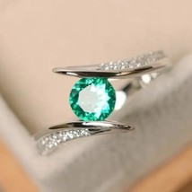 Green Emerald and Zircon Gemstone Ring Silver Plated Size 7 - £31.00 GBP