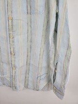 Tommy Bahama Button Front Top Medium Mens 100% Linen Blue Grey Striped - £21.10 GBP