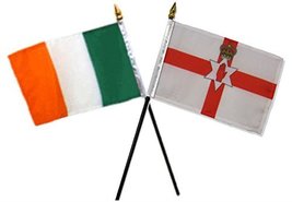 AES Ireland Irish &amp; Northern Ireland Flags 4&quot;x6&quot; Desk Set Table Gold Base - £5.49 GBP