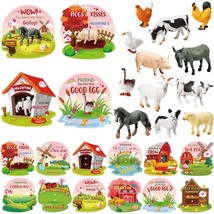 24 Piece Valentines Day Farm Animal Figurines And Card Farm Animal Toys Valentin - £27.25 GBP