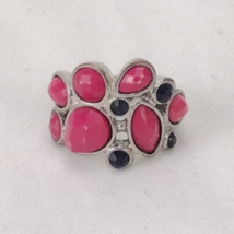 Vintage Engagement or Cocktail Ring Silver Tone Pink Black Beautiful - £7.76 GBP