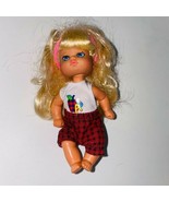 Vintage 1976 Kelly Blond Doll Blue Eyes 4.5&quot; Checkered Outfit Apple AB - £17.81 GBP