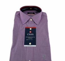 Chaps Dress Shirt Men Regular Fit 15-15-1/2 32/33 Grape Color Houndstooth Check - £21.67 GBP