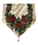 Christmas Table Runner St Nicholas Square Holiday Tassels Poinsettia Hol... - $26.17