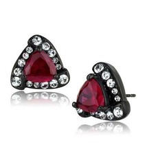 Black Plated Stainless Steel Trillion Cut Red CZ with Halo Earrings TK316 - £13.66 GBP