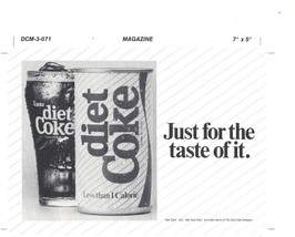 Diet Coke Can and Glass Just for the Taste of it Magazine Photo Sheet - £0.78 GBP