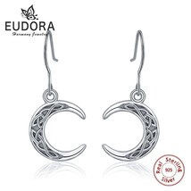 EUDORA Elegant 925 Sterling Silver Crescent Moon &amp; Celtic Knot Drop Earrings - £20.83 GBP
