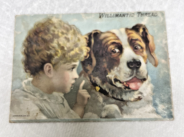 1880&#39;s Willimantic Sewing Machine Thread Trade Card Girl Boy w Saint Ber... - $12.38