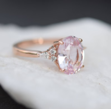 14K Rose Gold Oval Shape Peach Sapphire Engagement Ring Woman Gift For her - £949.91 GBP