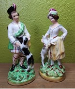 English Staffordshire Noble Couple Dog Goat Lamb Mantle Pair 7.5&quot; Countr... - €361,09 EUR