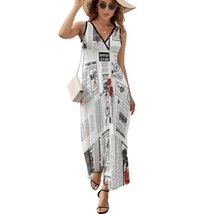 Mondxflaur Newspaper Rose Summer Dresses for Women V-neck Sleeveless Lon... - £28.67 GBP+