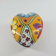 Hand Painted Mexican Art Pottery Heart Shaped Trinket Box 5&quot;  Redware Ta... - $8.22