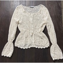 Zara Open Weave Cream Colored Boho Chic Fitted Waist Cardigan Has Bell Sleeves - £15.56 GBP