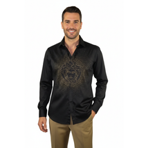 Mens CEREMONIA Shirt 100% Cotton Medusa Medallion Rhine Stones #stn 15 vrs black image 7