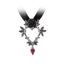 Alchemy Gothic P894 - Guirlande d&#39;Amour Pendant Necklace Heart Rose Red Crystal - £27.28 GBP