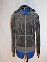 Vintage Y2K Miss Me Dark Gray Velour Full Zip Hoodie Embellished Sleeves... - $29.87