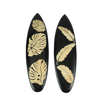 Set 2 Hand Crafted Wooden Tropical Leaf Surfboard Decorative Wall Hangings 20&quot; - £23.85 GBP