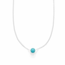 925 Sterling Silver Simple Blue Floating Magnesite Bead Necklace 16&quot; + 2&quot; Chain - £85.58 GBP